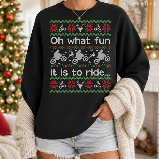 Ugly Christmas Sweatshirt Dirt Bike Motorcycle Funny Sweatshirt