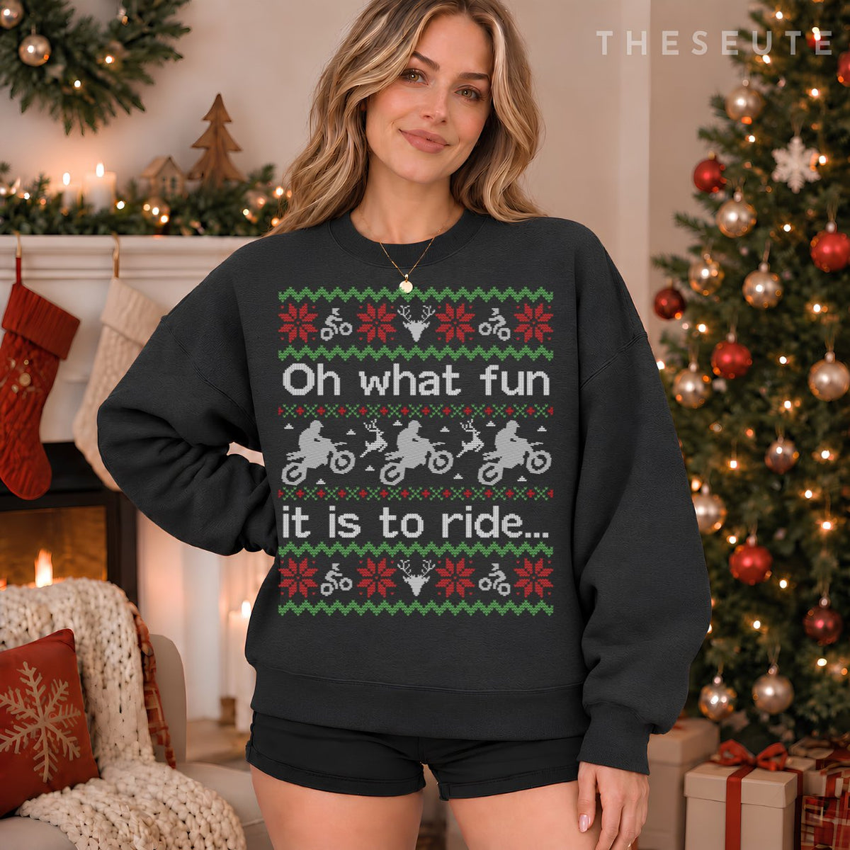 Ugly Christmas Sweatshirt Dirt Bike Motorcycle Funny Sweatshirt