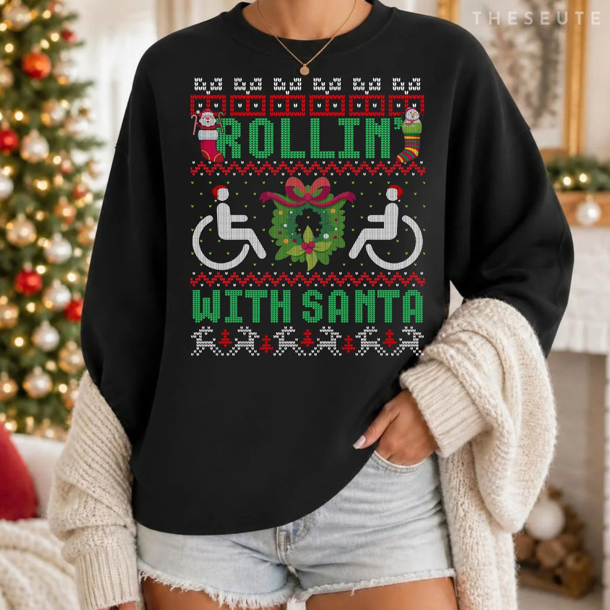 Handicap Wheelchair Funny Ugly Christmas Sweatshirt
