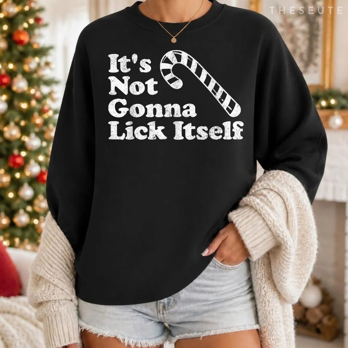 Funny Candy Cane Lick Itself Adult Christmas in July Gift Sweatshirt