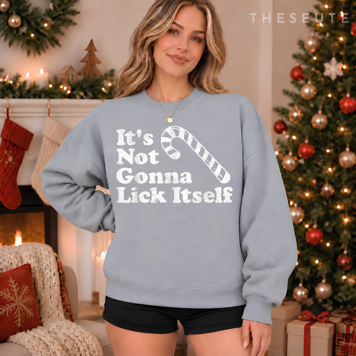 Funny Candy Cane Lick Itself Adult Christmas in July Gift Sweatshirt