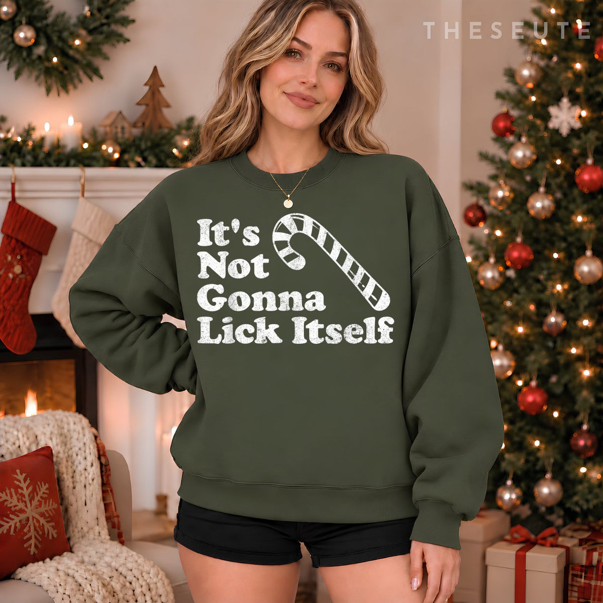 Funny Candy Cane Lick Itself Adult Christmas in July Gift Sweatshirt