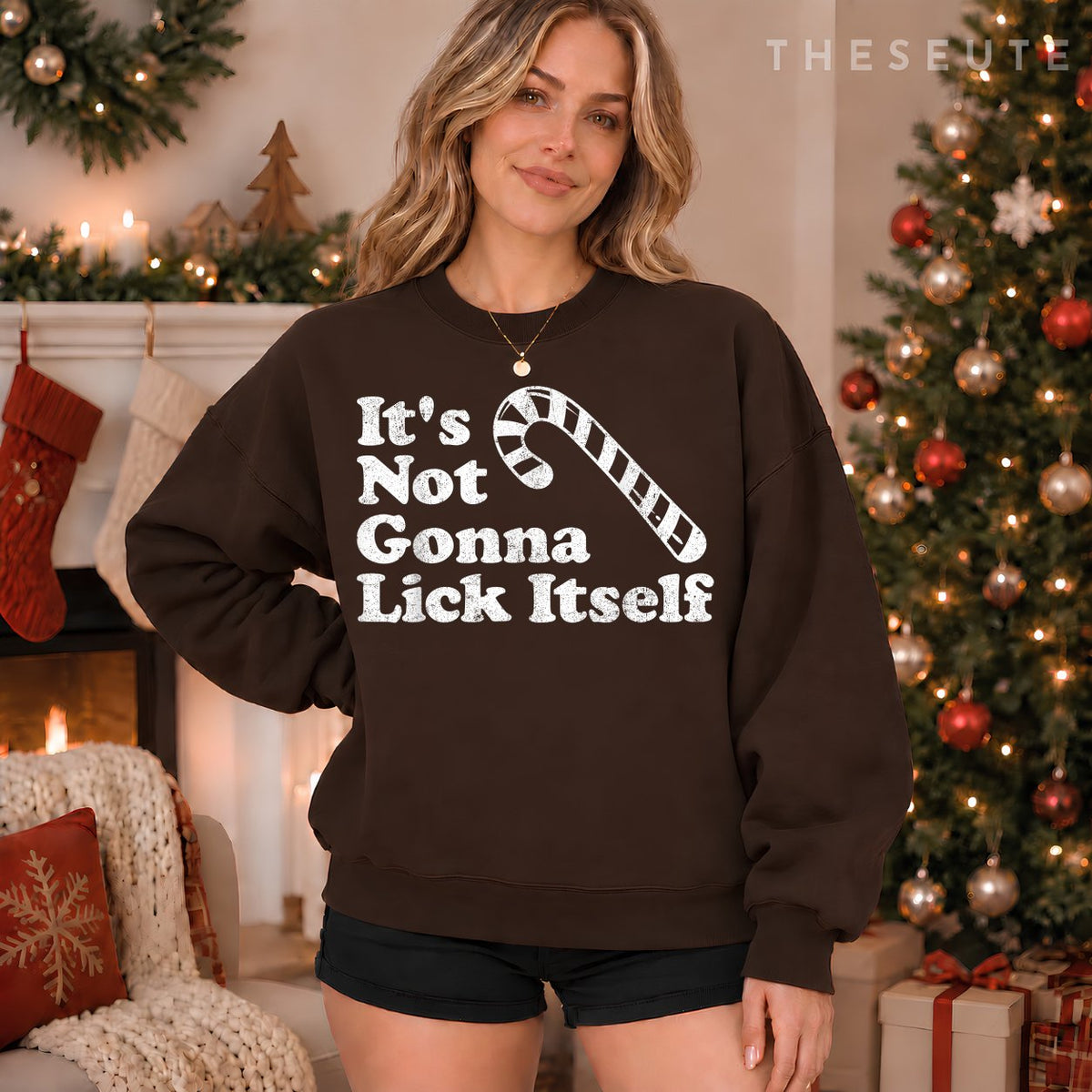 Funny Candy Cane Lick Itself Adult Christmas in July Gift Sweatshirt