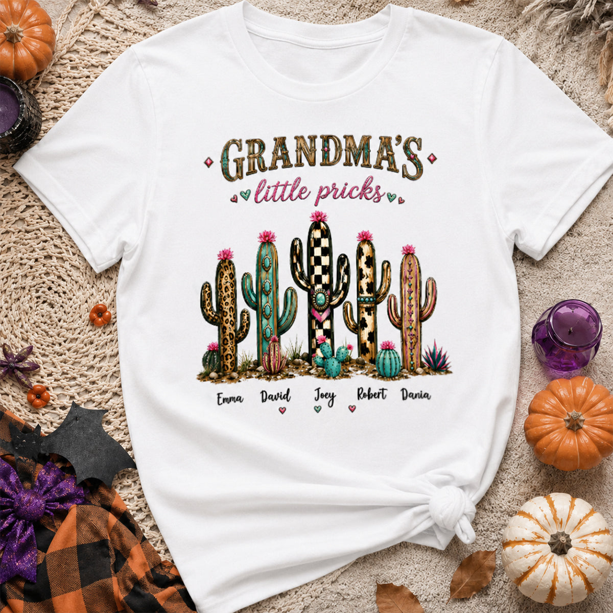 Grandma's Little Pricks - Personalized Shirt - Leopard Cactus Fall Vibe, Trendy Tee for Grandma