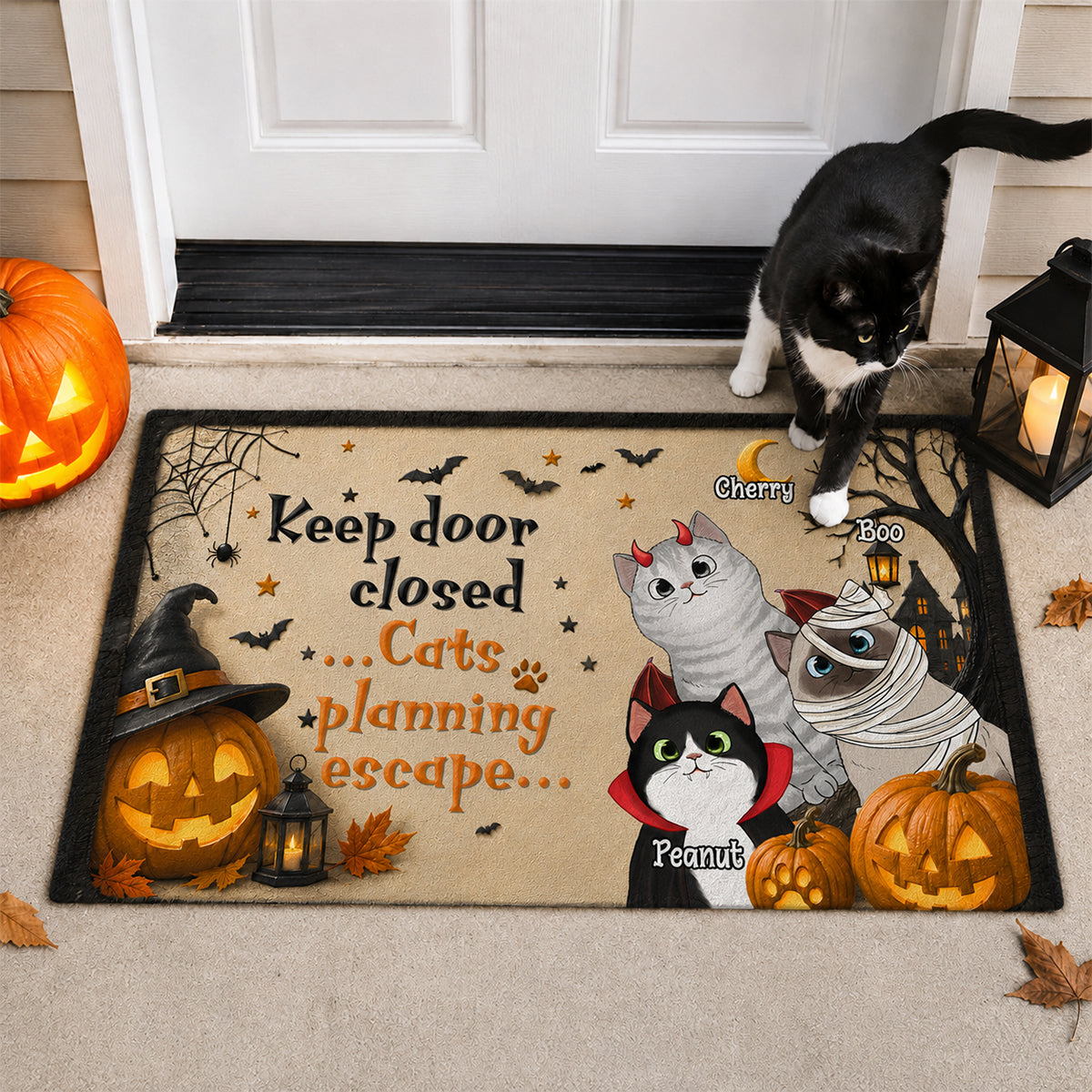 Keep Door Closed Cats Halloween - Personalized Doormat - Halloween Decor Gift, Gift For Cat Lovers