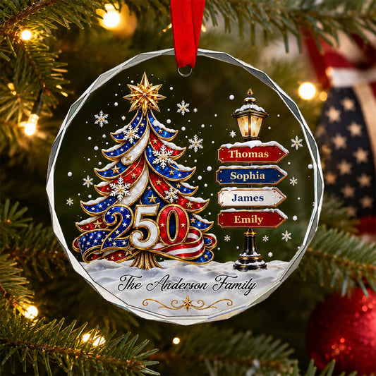 America 250 Family Tree - Personalized Glass Ornament