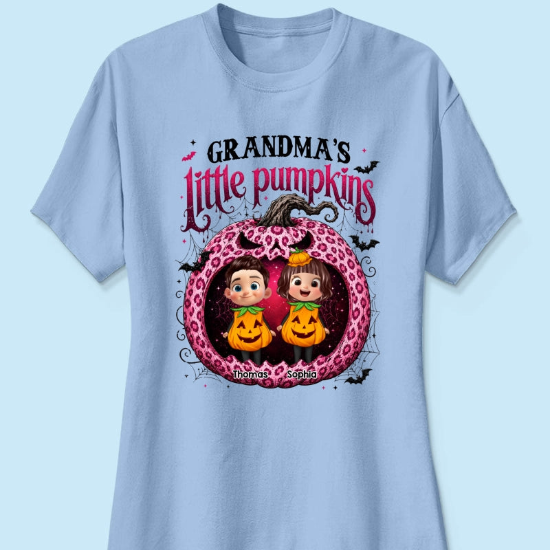 Grandma's Little Pumpkins Jack O Lantern - Personalized Shirt - Trendy Halloween Tee for Grandma