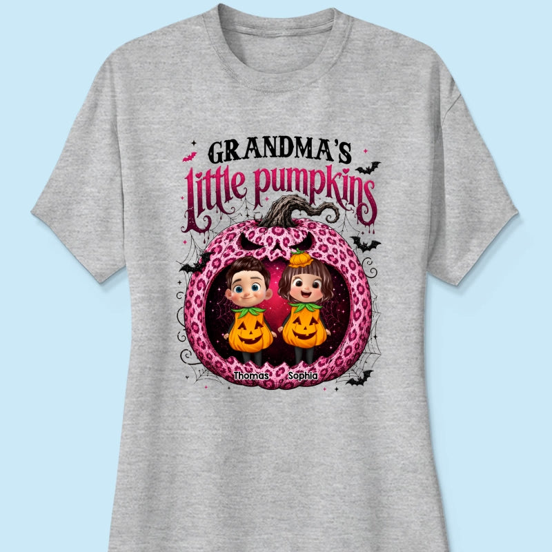 Grandma's Little Pumpkins Jack O Lantern - Personalized Shirt - Trendy Halloween Tee for Grandma