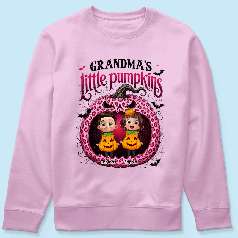 Grandma's Little Pumpkins Jack O Lantern - Personalized Shirt - Trendy Halloween Tee for Grandma