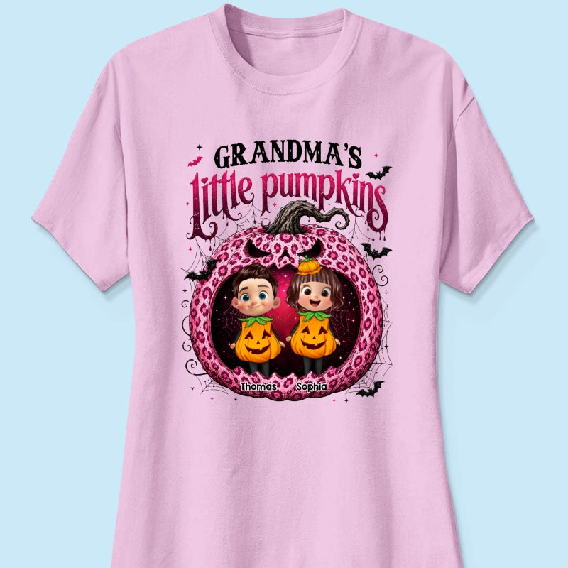 Grandma's Little Pumpkins Jack O Lantern - Personalized Shirt - Trendy Halloween Tee for Grandma