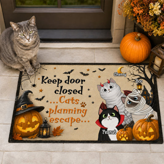 Keep Door Closed Cats Halloween - Personalized Doormat - Halloween Decor Gift, Gift For Cat Lovers