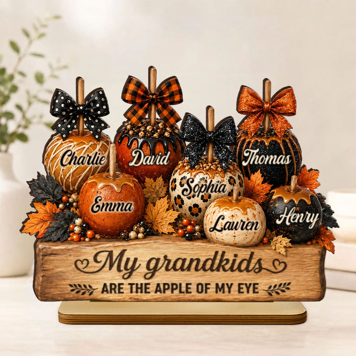 Apples of Grandma's Eyes - Personalized 2-Layered Wooden Plaque - Fall Decor for Grandma
