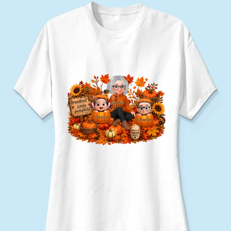 Grandma's Little Pumpkins Grandkids Fall - Personalized Shirt - Fall Season Gift, Gift For Grandma