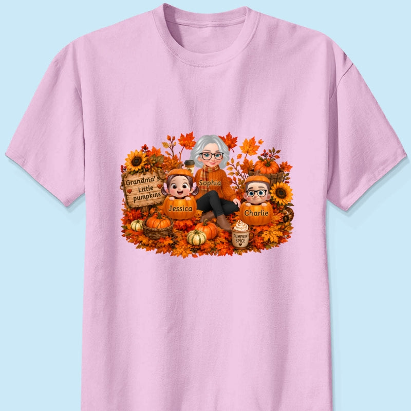 Grandma's Little Pumpkins Grandkids Fall - Personalized Shirt - Fall Season Gift, Gift For Grandma
