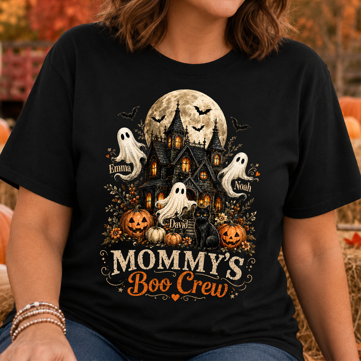 Mommy's Boo Crew Halloween Haunted House - Personalized Shirt - Gift for Mom, Wife