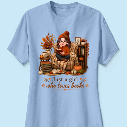 Cozy Reading Books Coffee Girl - Personalized Shirt - Fall Season Gift, Gift For Book Lovers