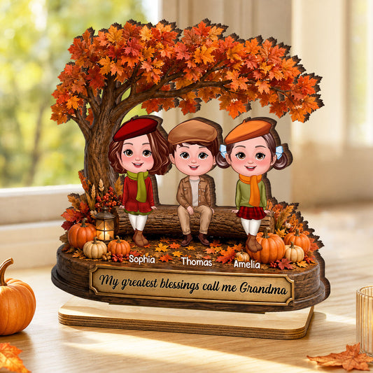My Greatest Blessings Call Me Grandma - Personalized 2-Layered Wooden Plaque - Fall Season Gift, Gift For Grandma
