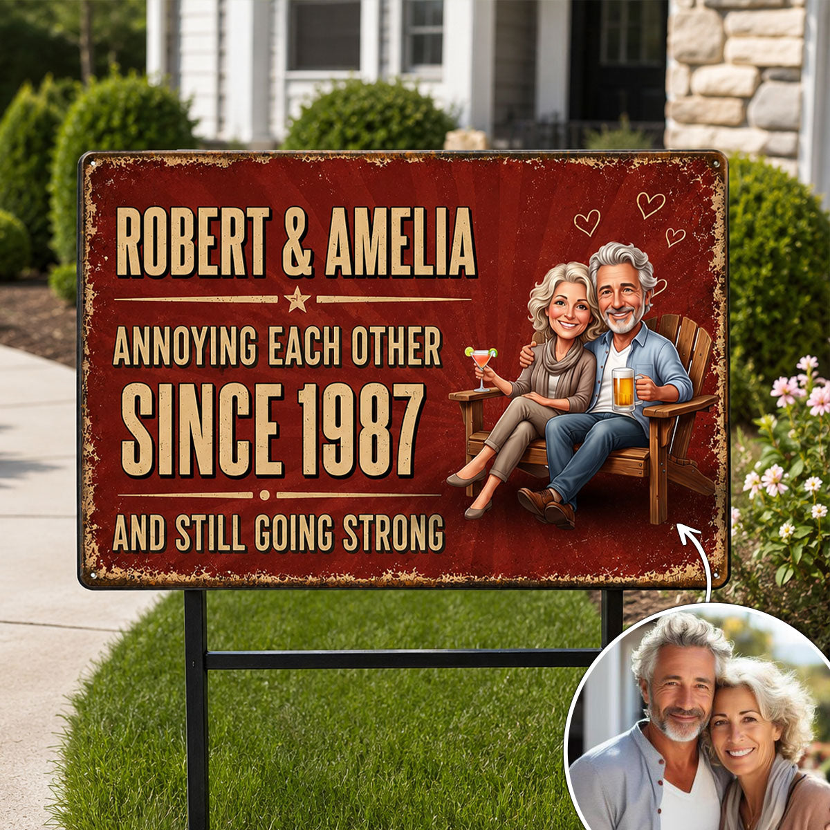 Custom Photo Couple Annoying Each Other - Personalized Metal Sign - Anniversary Gift for Her, for Him