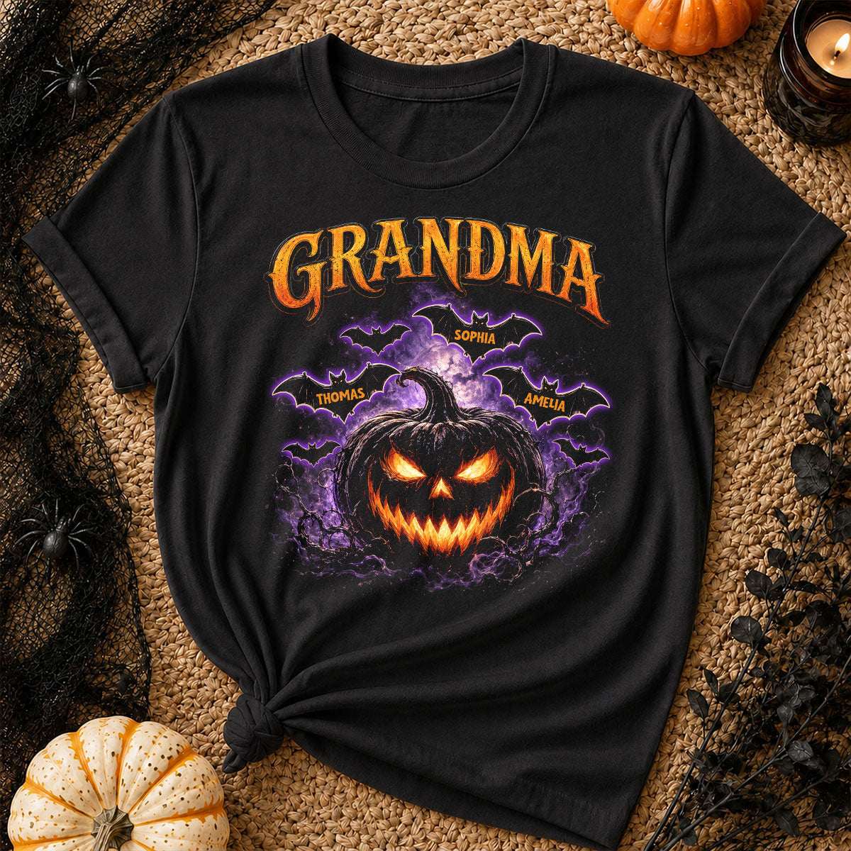 Jack O Lantern Pumpkin Grandma - Personalized Shirt - Trendy Halloween Tee for Grandma
