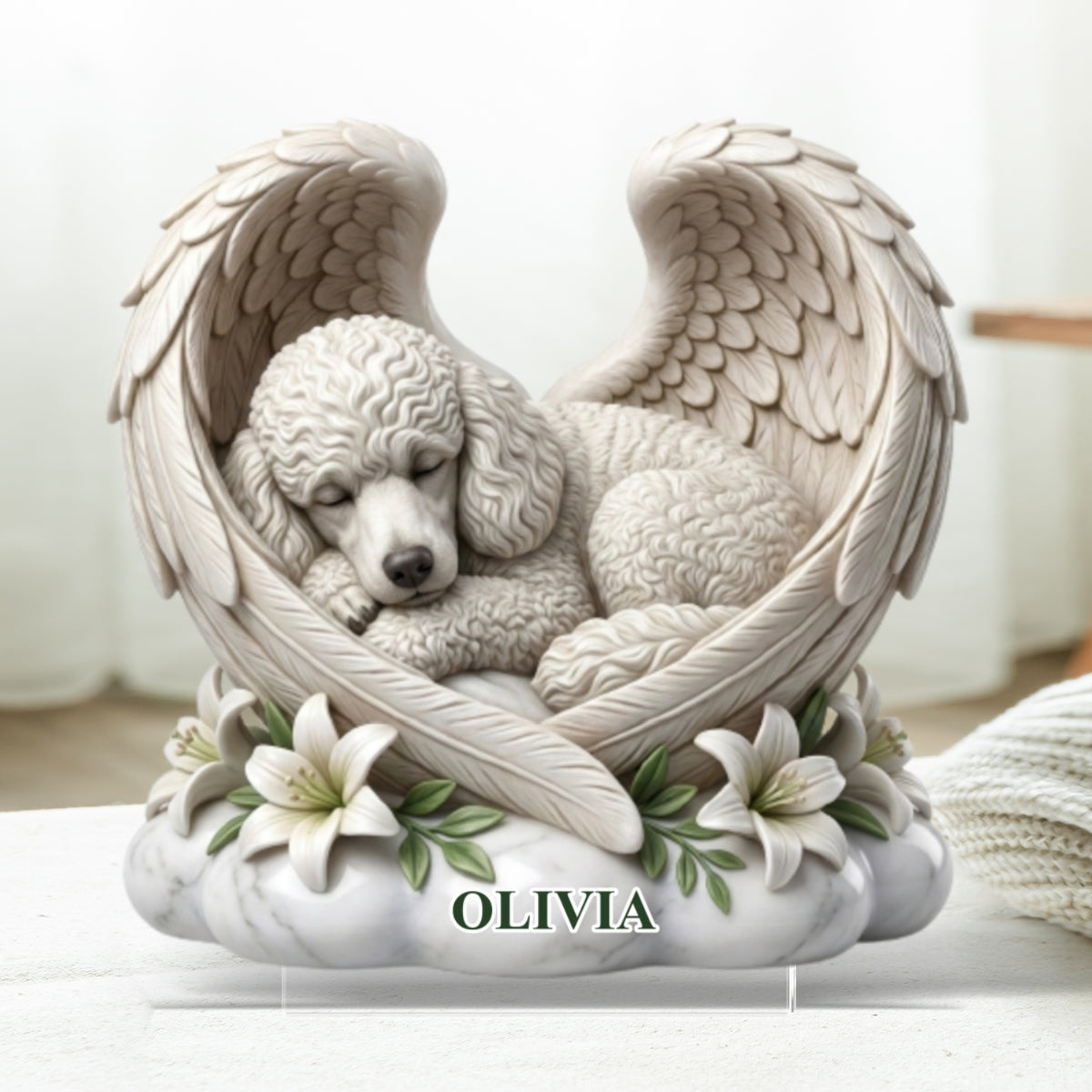 Custom Dog Cat Angel Wings Statue - Personalized Acrylic Block Plaque - Heartfelt Pet Memorial Gift