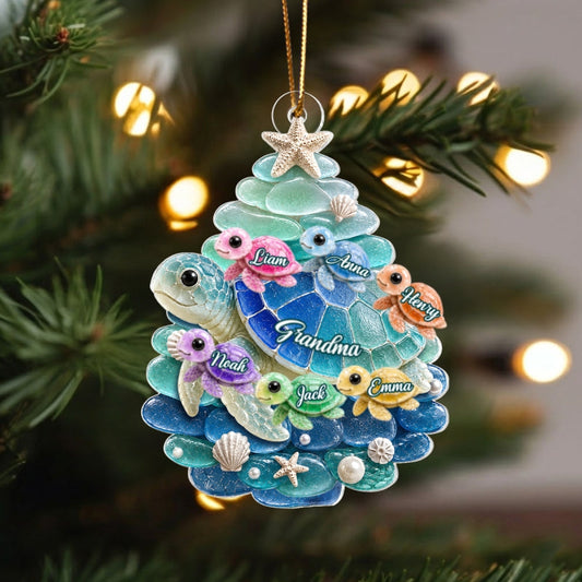 Turtle Grandma Grandkids - Personalized Acrylic Ornament - Christmas Gift for Grandma, Grandkids