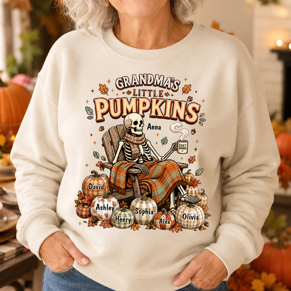 Grandma Skeleton Pumpkins Halloween - Personalized Shirt - Halloween Gift, Gift For Grandma
