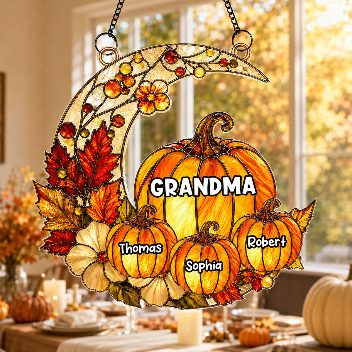 Fall Season Grandma Pumpkin Patch - Personalized Acrylic Window Hanging - Fall Season Decoration For Grandma