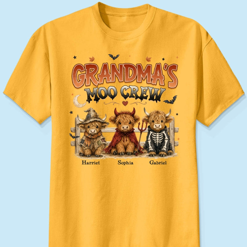 Grandma's Moo Crew Halloween Costume Highland Cows - Personalized Shirt - Halloween Gift For Grandma