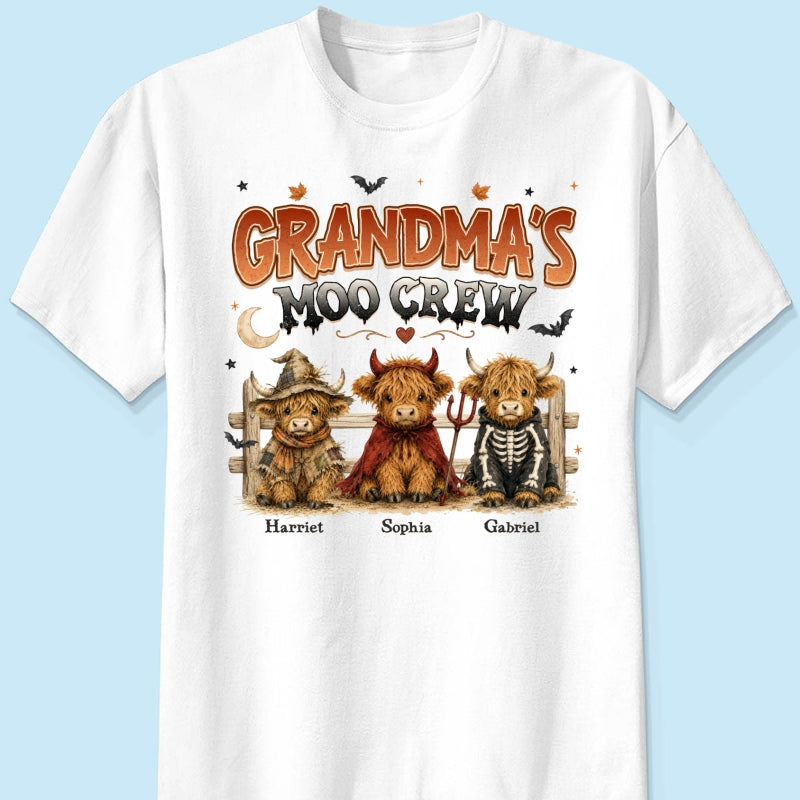 Grandma's Moo Crew Halloween Costume Highland Cows - Personalized Shirt - Halloween Gift For Grandma