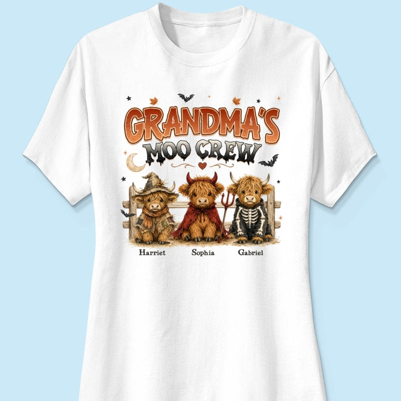 Grandma's Moo Crew Halloween Costume Highland Cows - Personalized Shirt - Halloween Gift For Grandma