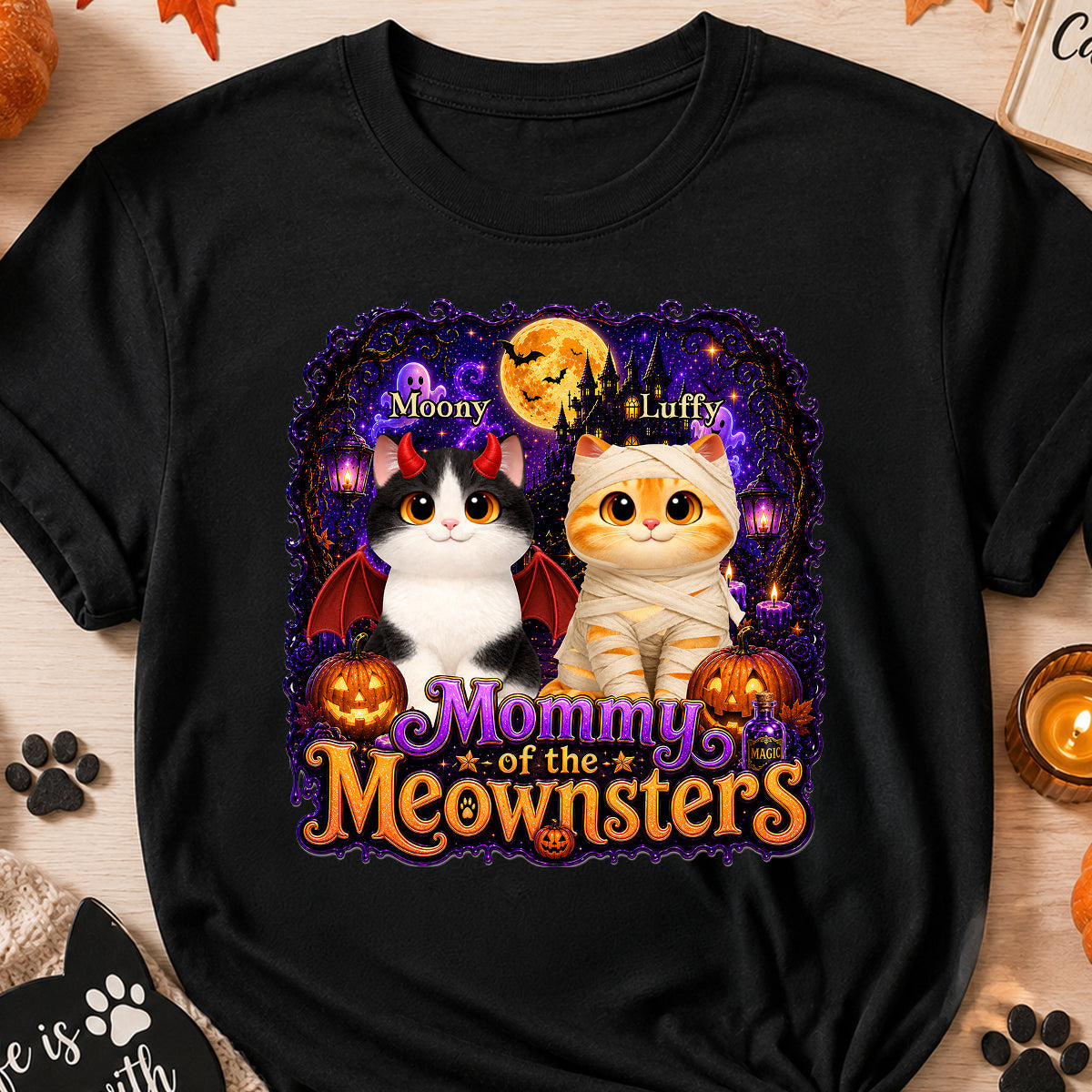 Mommy Spooky Halloween Cat Meownsters - Personalized Shirt - Halloween Gift, Gift For Cat Lovers