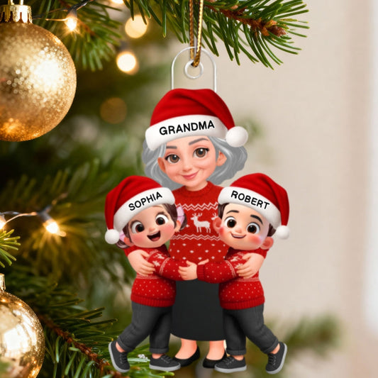 Endless Love Christmas Grandma Hugging Grandkids - Personalized Acrylic Ornament - Gift For Grandma, Grandkids
