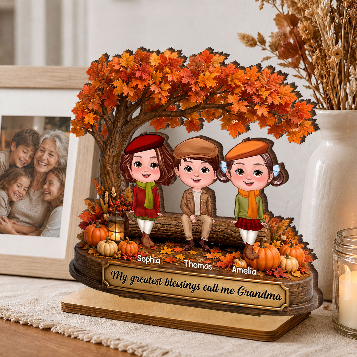My Greatest Blessings Call Me Grandma - Personalized 2-Layered Wooden Plaque - Fall Season Gift, Gift For Grandma