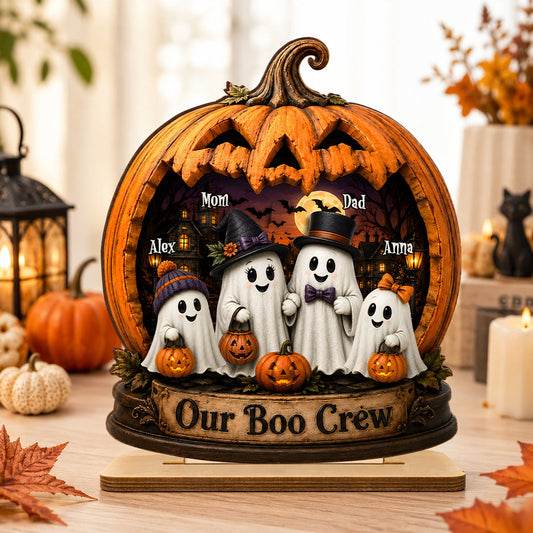 Ghost Family Our Boo Crew Pumpkin - Personalized 2-Layered Wooden Plaque - Halloween Decor Gift, Gift For Family
