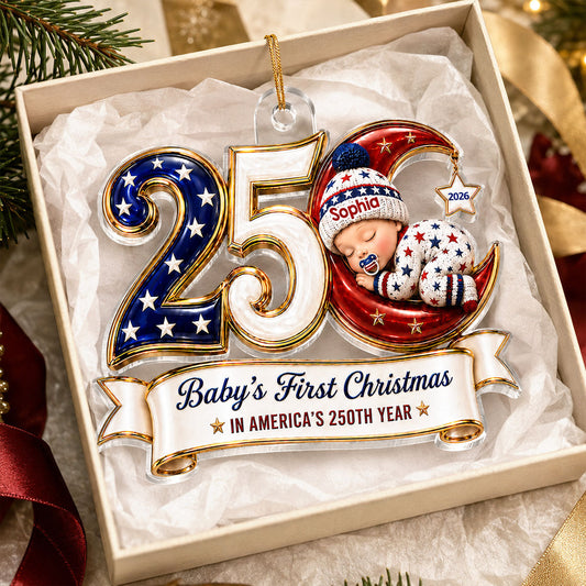 Baby’s First Christmas 2026 2D Flat - Personalized Acrylic Ornament - 250 Years of America Patriotic Keepsake