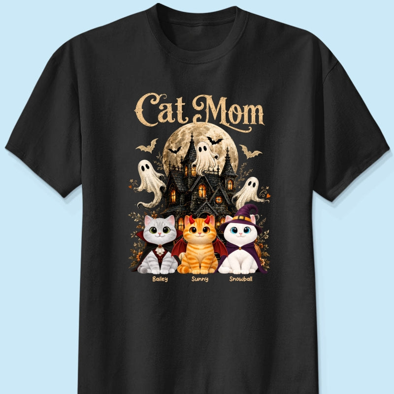 Halloween Haunted House Cat Mom Cute Cats - Personalized Shirt - Halloween Gift For Cat Lovers