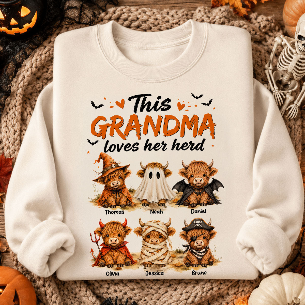Funny Halloween Highland Cow - Personalized Shirt - Gift For Gramdmas, Moms