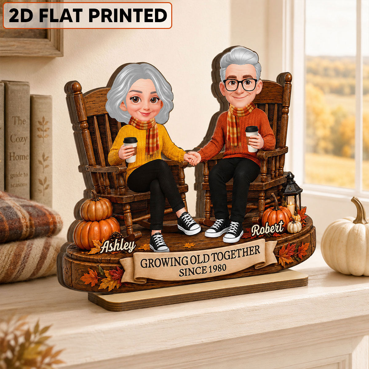 Fall Season Couple Growing Old Together - Personalized 2-Layered Wooden Plaque - Fall Decor For Couple