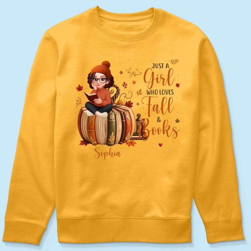 All Booked For Fall Girl Reading Book On Fall Book Pumpkin - Personalized Shirt - Fall Season Gift For Book Lover
