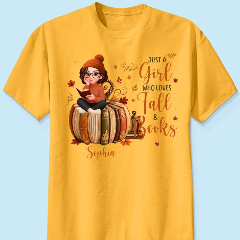 All Booked For Fall Girl Reading Book On Fall Book Pumpkin - Personalized Shirt - Fall Season Gift For Book Lover