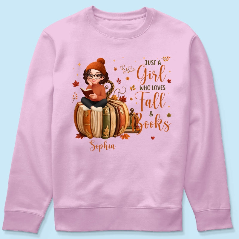 All Booked For Fall Girl Reading Book On Fall Book Pumpkin - Personalized Shirt - Fall Season Gift For Book Lover