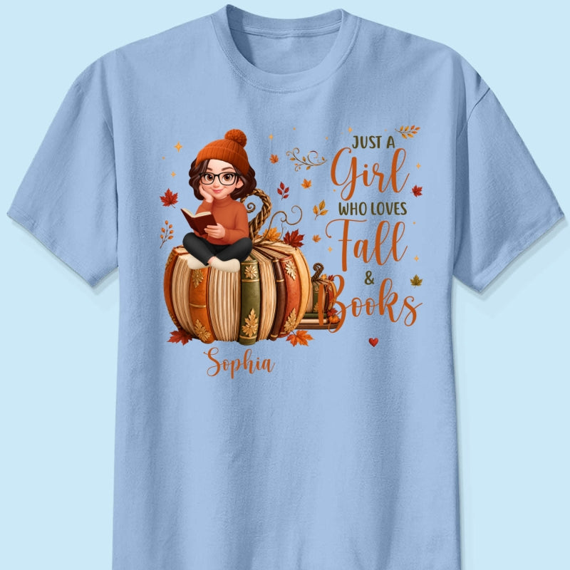 All Booked For Fall Girl Reading Book On Fall Book Pumpkin - Personalized Shirt - Fall Season Gift For Book Lover