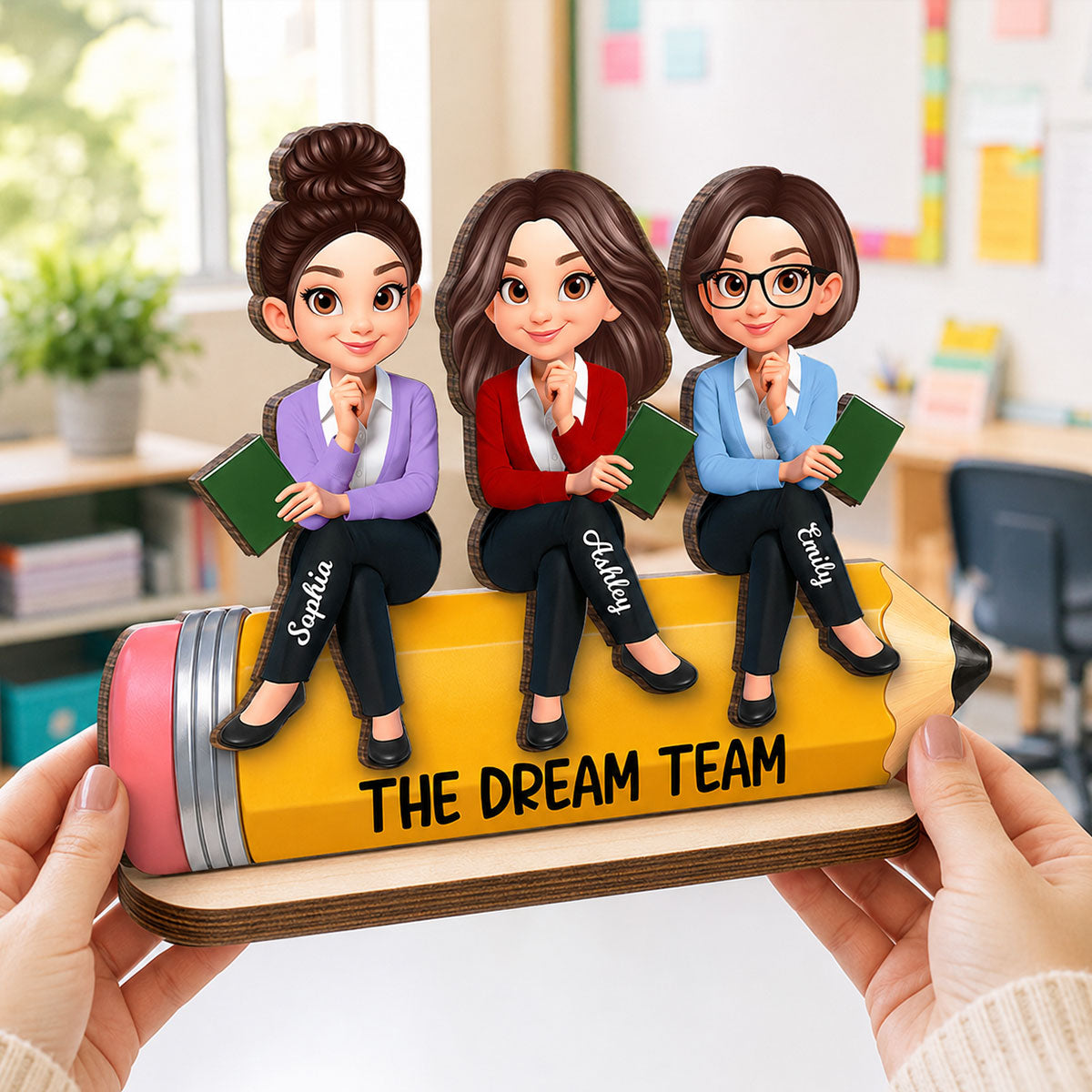 Teacher Best Friends Colleagues The Dream Team - Personalized 2-Layered Wooden Plaque - Back To School Gift For Teacher Besties, Colleagues