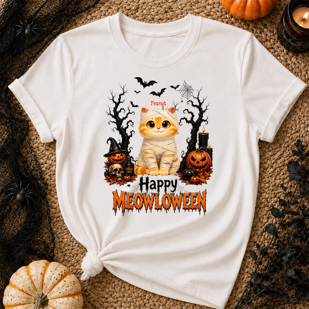 Happy Meowloween - Personalized Shirt - Trendy Halloween Tee for Cat Moms, Cat Lovers