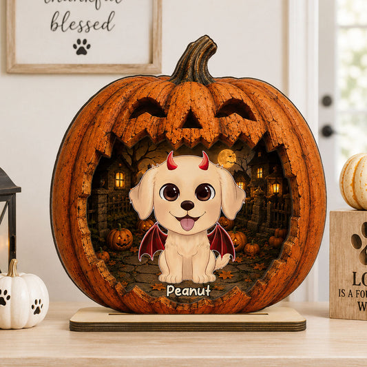 Spooky Halloween Pumpkin Dogs - Personalized 2-Layered Wooden Plaque - Halloween Decor For Dog Lovers
