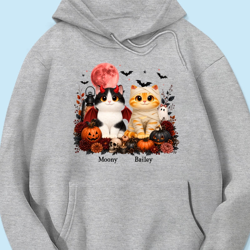 Halloween Floral Pumpkin Cats - Personalized Shirt - Trendy Fall Halloween Tee for Cat Lovers