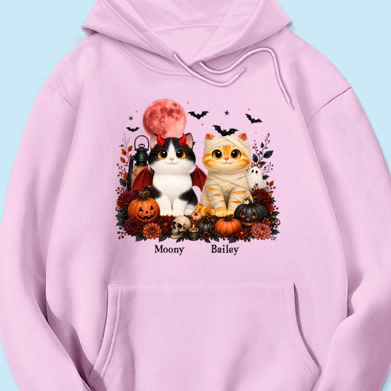 Halloween Floral Pumpkin Cats - Personalized Shirt - Trendy Fall Halloween Tee for Cat Lovers