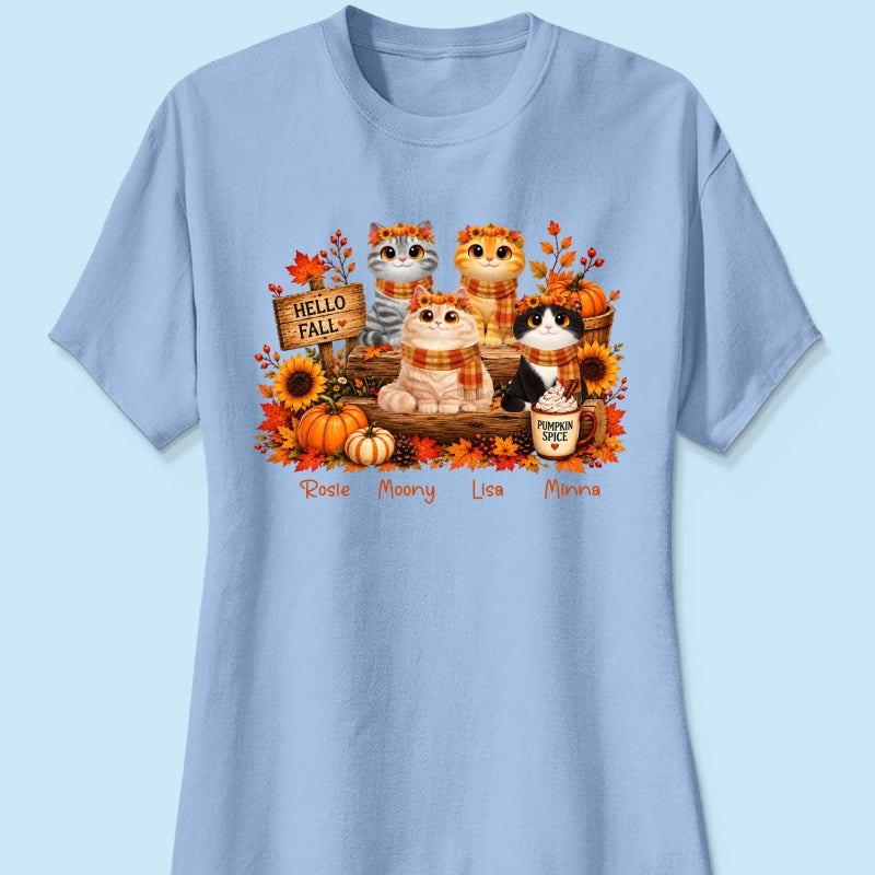 Fall Season Cats Sitting - Personalized Shirt - Trendy Fall Tee for Cat Moms, Cat Lovers