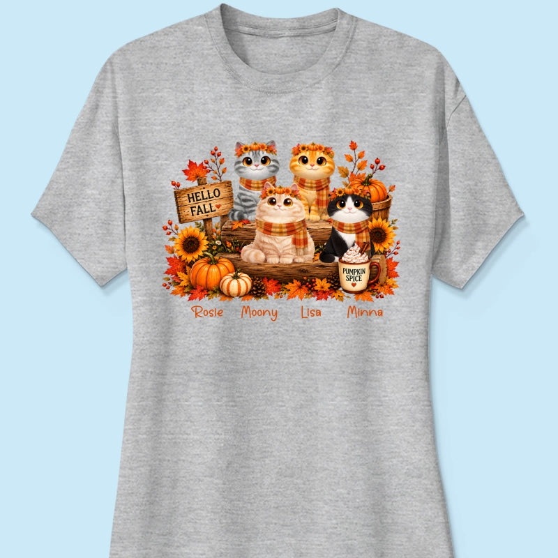 Fall Season Cats Sitting - Personalized Shirt - Trendy Fall Tee for Cat Moms, Cat Lovers