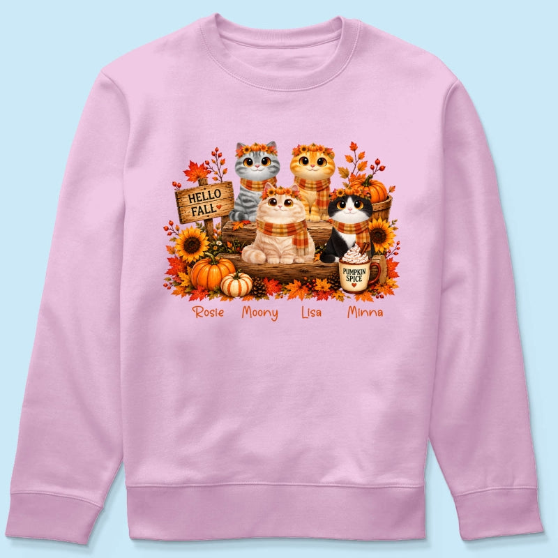 Fall Season Cats Sitting - Personalized Shirt - Trendy Fall Tee for Cat Moms, Cat Lovers